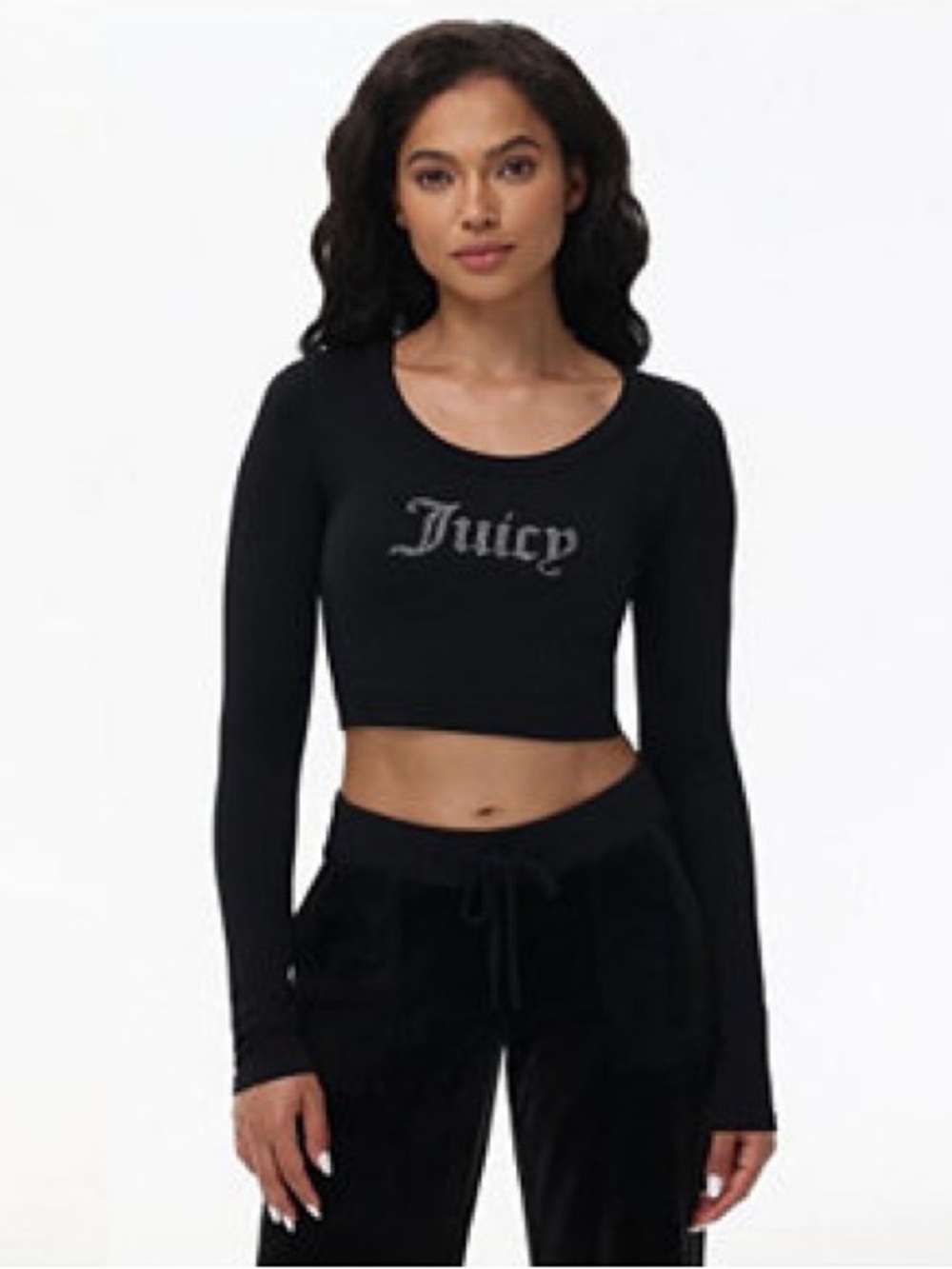 JUICY COUTURE | ✨NEW✨ Small Bling Knit Cropped Long Sleeve Baby Tee in Liquorice
